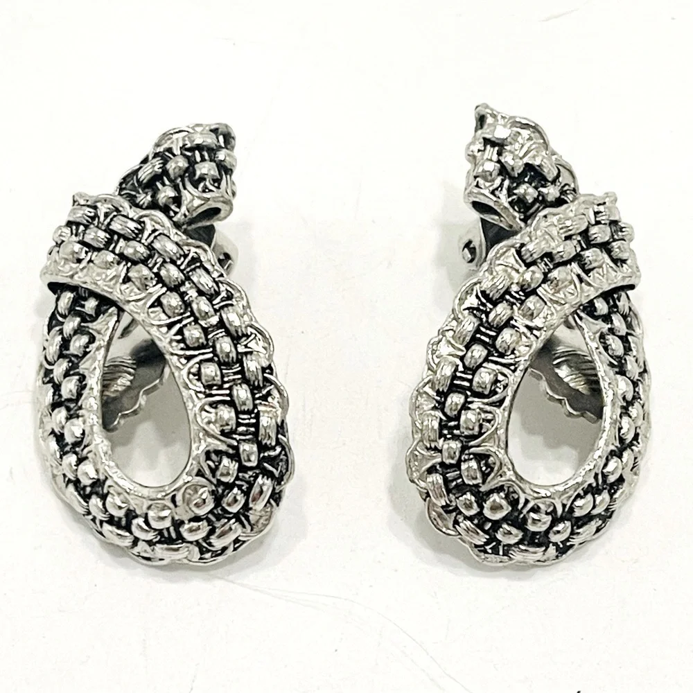 3/$18 Vintage Breast Cancer Ribbons Clip-on Earrings Silver Tone Metal Weave